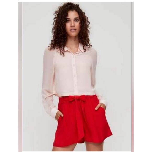 Aritzia Wilfred Henrietta Long Sleeve Semi Sheer Button Up Shirt Blush Pink Sz M - Picture 1 of 10